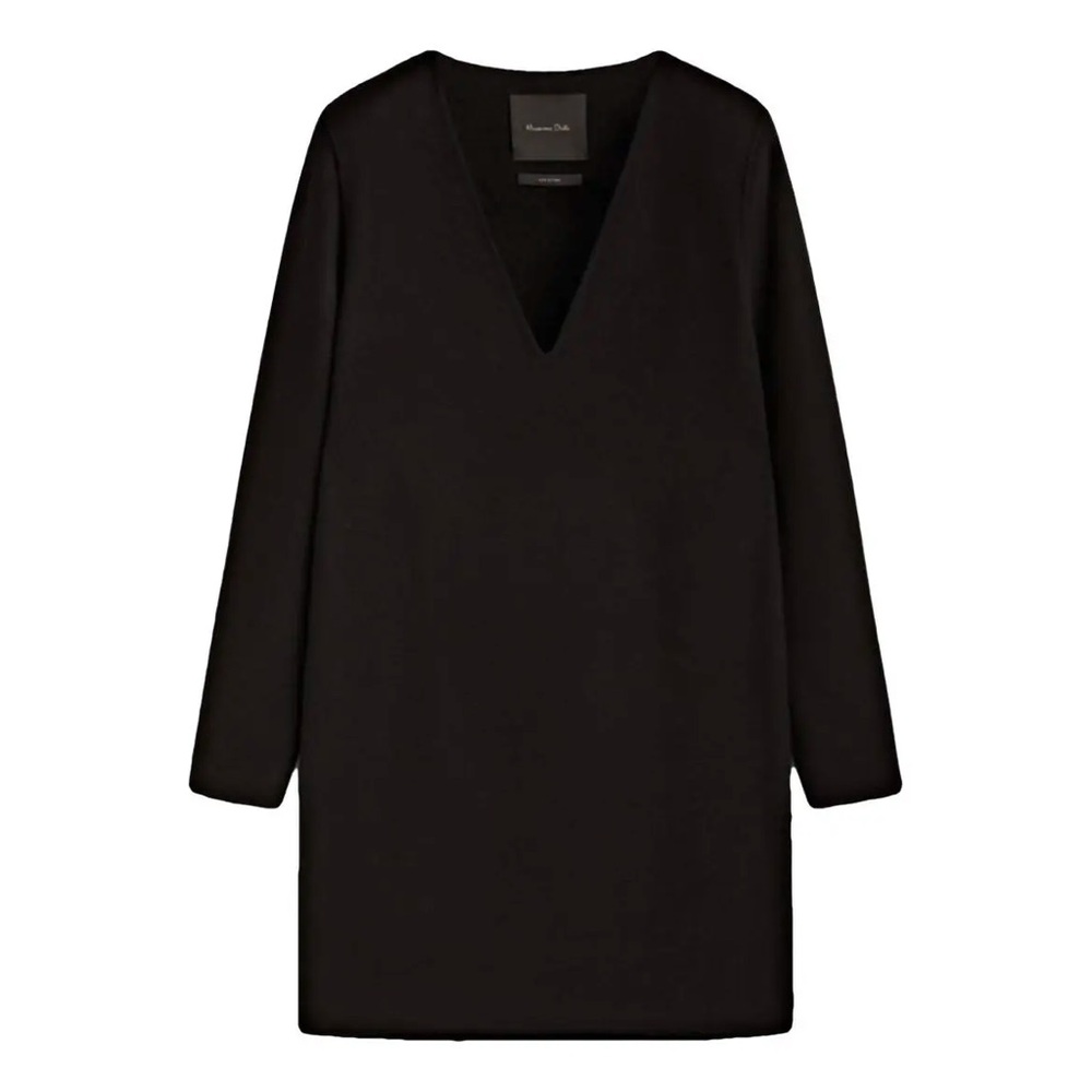 Massimo Dutti Elegant Black Wool V-Neck Dress SZ L used twice
